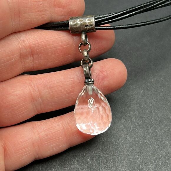 Retired Silpada Leather Cord Sterling Silver Faceted Crystal Pendant Necklace - Picture 4 of 9